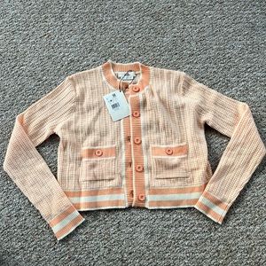 NWT Love, Bonito peach and cream cardigan, size small